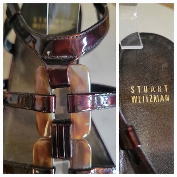 Stuart Weitzman Tortoise Shell Patent Leather Strappy Ankle Strap Sandals- 7M - Picture 5 of 8